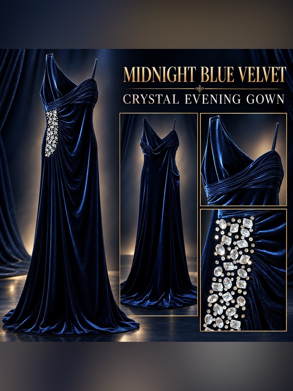 Hailey by Adrianna Papell Midnight Blue Velvet Crystal-Embellished Gown